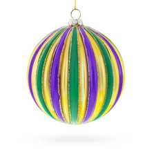 Load image into Gallery viewer, Striped Purple, Green, and Gold Glass Ball Christmas Ornament