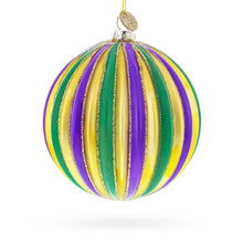 Load image into Gallery viewer, Striped Purple, Green, and Gold Glass Ball Christmas Ornament