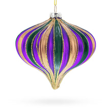 Load image into Gallery viewer, Striped  Purple, Green, and Gold Onion Finial Glass Christmas Ornament