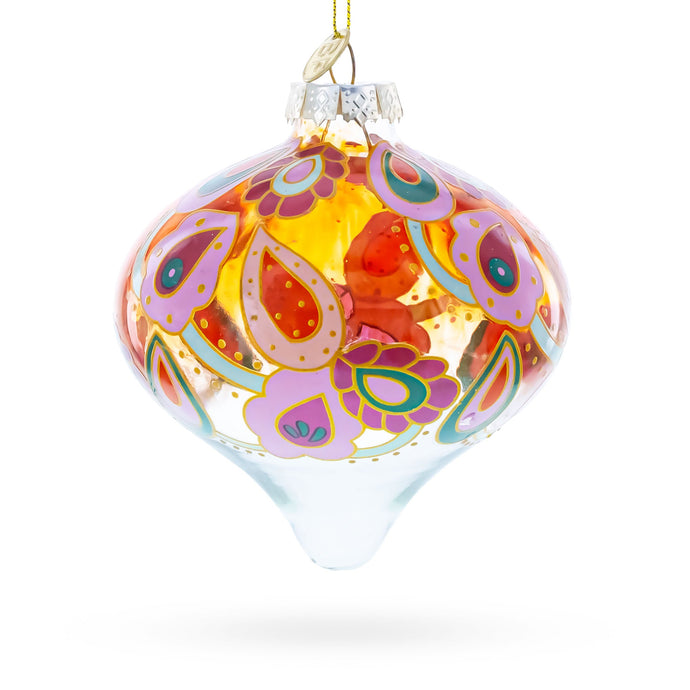 Paisley Design Teardrop Finial Glass Christmas Ornament