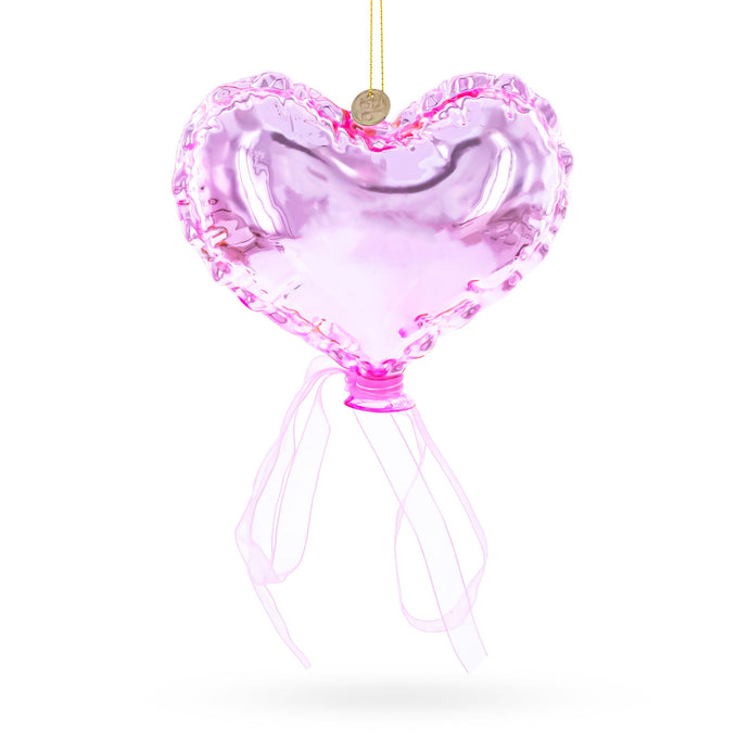 Pink Heart with Ribbon Glass Christmas Ornament