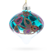 Load image into Gallery viewer, Teal Paisley Onion Shape Finial Glass Christmas Ornament