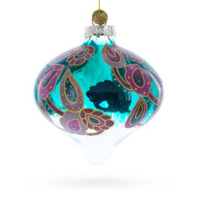 Load image into Gallery viewer, Teal Paisley Onion Shape Finial Glass Christmas Ornament