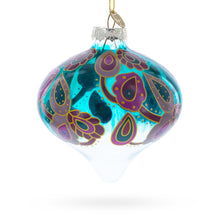Load image into Gallery viewer, Teal Paisley Onion Shape Finial Glass Christmas Ornament