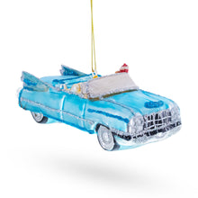Load image into Gallery viewer, Classic Convertible Blue Retro Car Glass Christmas Ornament
