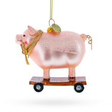 Load image into Gallery viewer, Pig Riding a Skateboard Glass Christmas Ornament