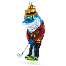 Load image into Gallery viewer, Shark Playing Golf Glass Christmas Ornament