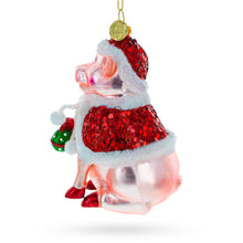 Load image into Gallery viewer, Pig in Santa Outfit Glass Christmas Ornament