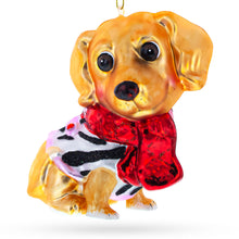Load image into Gallery viewer, Golden Retriever Puppy in Red Scarf Glass Christmas Ornament