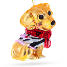 Load image into Gallery viewer, Golden Retriever Puppy in Red Scarf Glass Christmas Ornament