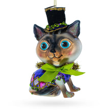 Load image into Gallery viewer, Cat in Top Hat with Bow Tie Glass Christmas Ornament