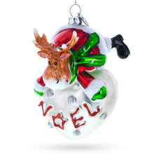 Load image into Gallery viewer, Noel Reindeer Heart Glass Christmas Ornament