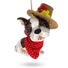 Load image into Gallery viewer, Dapper Boston Terrier in Hat Glass Christmas Ornament