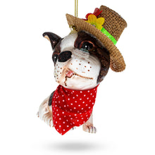 Load image into Gallery viewer, Dapper Boston Terrier in Hat Glass Christmas Ornament