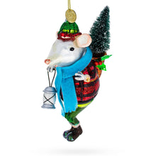Load image into Gallery viewer, Mouse Carrying Lantern Glass Christmas Ornament