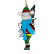 Load image into Gallery viewer, Mouse Carrying Lantern Glass Christmas Ornament