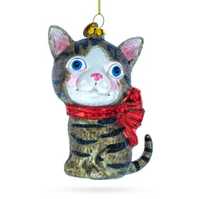 Load image into Gallery viewer, Blue-Eyed Cat Glass Christmas Ornament