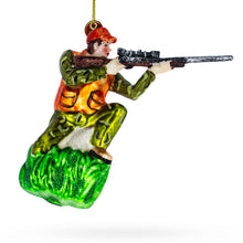 Load image into Gallery viewer, Sharpshooter Hunter with Rifle Glass Christmas Ornament