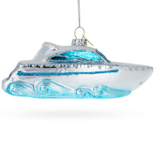 Load image into Gallery viewer, White Yacht Powerboat Glass Christmas Ornament