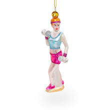 Load image into Gallery viewer, Retro Fitness Weightlifter Glass Christmas Ornament