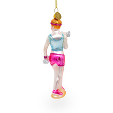 Load image into Gallery viewer, Retro Fitness Weightlifter Glass Christmas Ornament