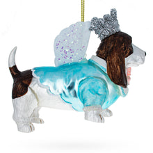 Load image into Gallery viewer, Basset Dog with Crown and Wings Glass Christmas Ornament