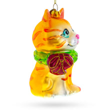 Load image into Gallery viewer, Orange Tabby Cat with Scarf Glass Christmas Ornament