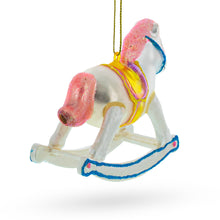 Load image into Gallery viewer, Vintage Pink and White Rocking Horse Glass Christmas Ornament