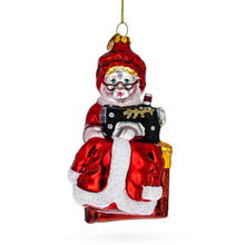 Load image into Gallery viewer, Mrs. Claus and Sewing Machine Glass Christmas Ornament