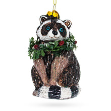 Load image into Gallery viewer, Racoon with Wreath Glass Christmas Ornament