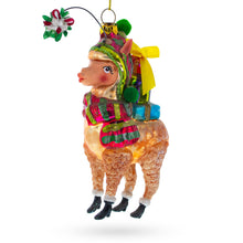 Load image into Gallery viewer, Lama Carrying Gifts Glass Christmas Ornament