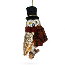 Load image into Gallery viewer, Owl in Black Hat and Scarf Glass Christmas Ornament