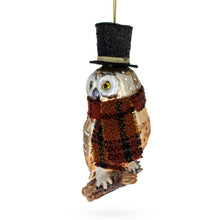 Load image into Gallery viewer, Owl in Black Hat and Scarf Glass Christmas Ornament