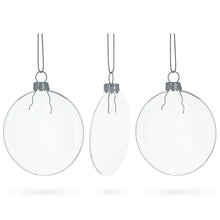 Load image into Gallery viewer, Set of 3 Flat Disc Clear Mini Glass Christmas Ornaments 2.85 Inches