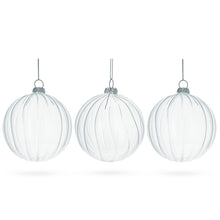 Load image into Gallery viewer, Elegant Set of 3 Striped Clear Glass Ball Christmas Ornaments 3.5 Inches