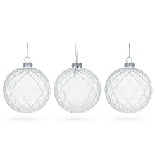Load image into Gallery viewer, Set of 3 Ribbed Clear Glass Ball Christmas Ornaments 3.5 Inches