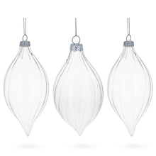 Load image into Gallery viewer, Set of 3 Striped Rhombus Finial Clear Glass Ornament 5.8 Inches