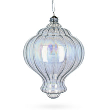 Load image into Gallery viewer, Lantern Shape Finial Clear Iridescent Glass Christmas Ornament 5.3 Inches