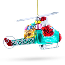 Load image into Gallery viewer, Santa Claus Pilot in Helicopter - Festive Blown Glass Christmas Ornament