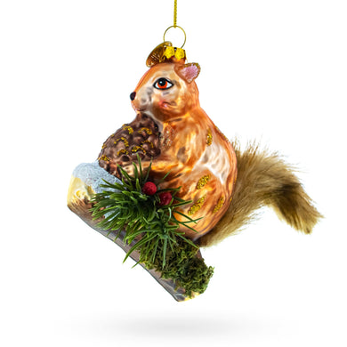 Squirrel on a Branch Glass Christmas Ornament