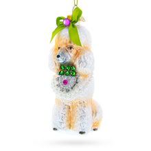 Load image into Gallery viewer, Poodle with Green Bow Glass Christmas Ornament