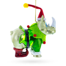 Load image into Gallery viewer, Rhino in Santa Hat Glass Christmas Ornament