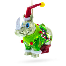 Load image into Gallery viewer, Rhino in Santa Hat Glass Christmas Ornament