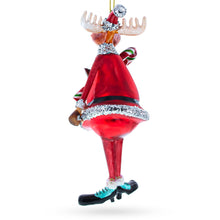 Load image into Gallery viewer, Chubby Moose with Candy Cane Glass Christmas Ornament