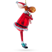 Load image into Gallery viewer, Chubby Moose with Candy Cane Glass Christmas Ornament