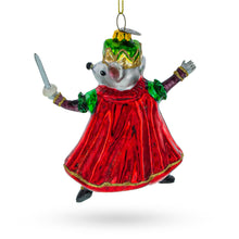Load image into Gallery viewer, Regal Mouse King Wielding a Sword Glass Christmas Ornament