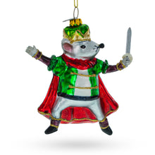 Load image into Gallery viewer, Regal Mouse King Wielding a Sword Glass Christmas Ornament