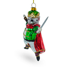 Load image into Gallery viewer, Regal Mouse King Wielding a Sword Glass Christmas Ornament
