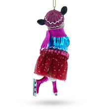 Load image into Gallery viewer, Cow Ice Skating in Winter Wonderland Glass Christmas Ornament
