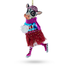Load image into Gallery viewer, Cow Ice Skating in Winter Wonderland Glass Christmas Ornament